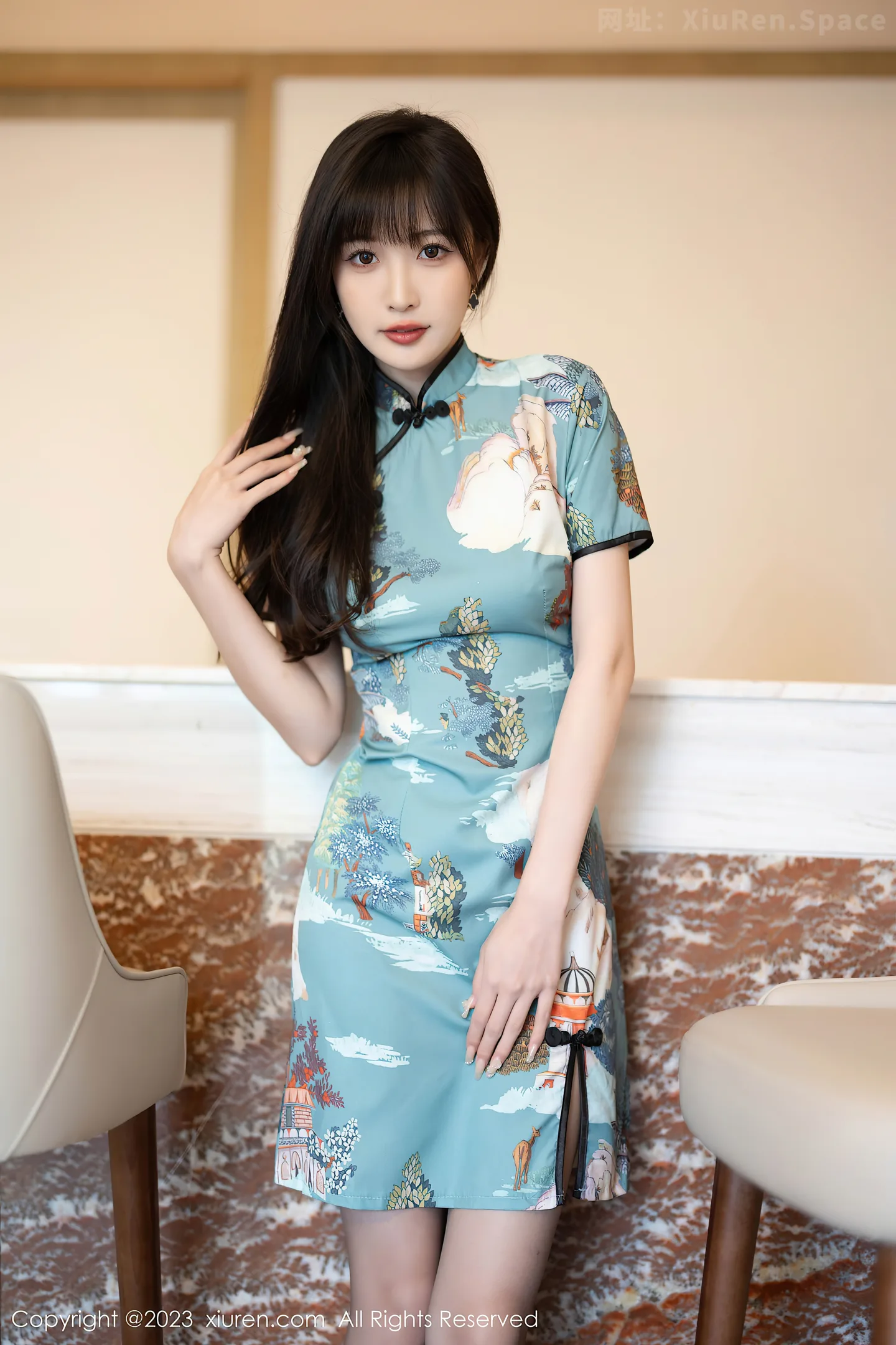 图片[5]-[XiuRen秀人网] VOL.6953 模特林星阑性感墨绿旗袍服饰+黑色薄纱内衣秀曼妙身姿诱惑写真81P-秀人网官方网站